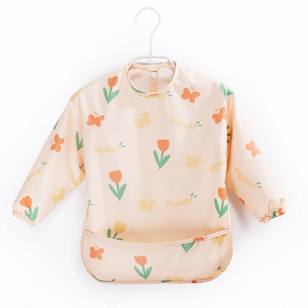 OEM PU Waterproof Baby Bibs infant Toddler Long Sleeve Feeding Bib With Food Catcher Super Soft easy Clean supplier