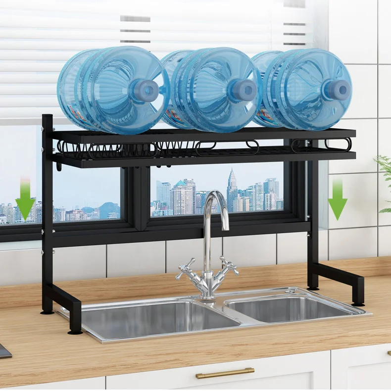 Over the Sink Dish Drying Rack Stainless Steel 2 Tier Dish Rack Above Kitchen Sink Shelf Durable Black Dish Drainer