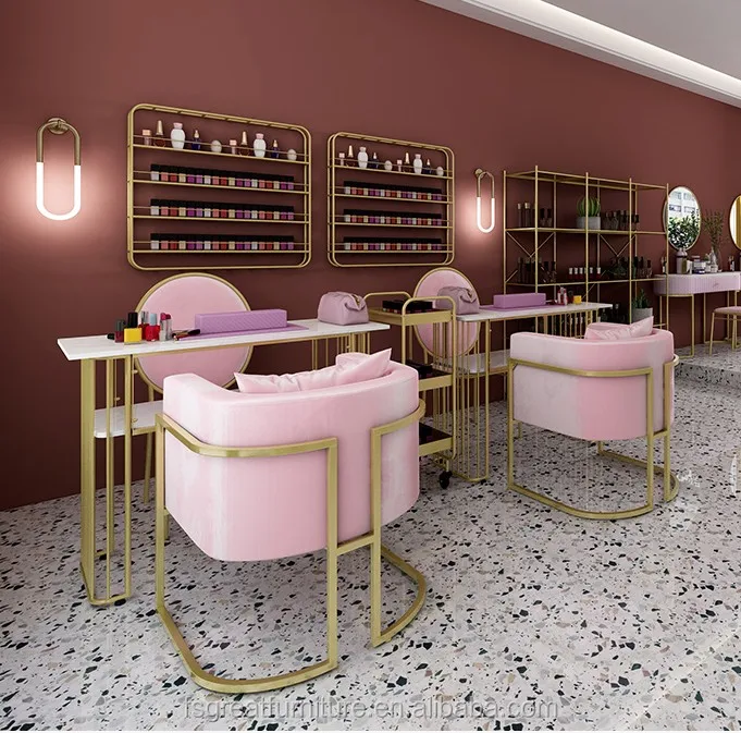 Foshan Grande Nail Stazione Salone del Mobile Sedia Rosa Manicure Nail  Tavolo
