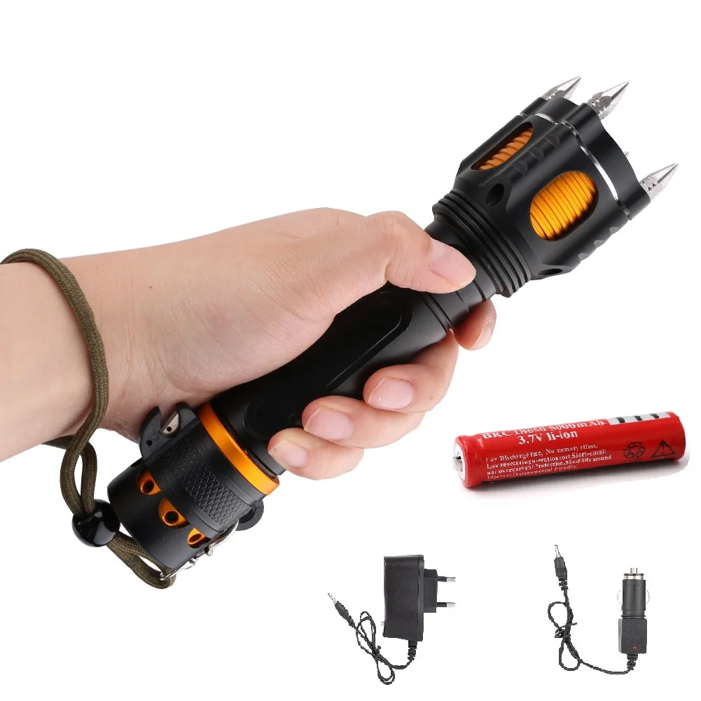 Tactical Self-Defense LED 5Mode Rechargeable Audible Alarm Flashlight Torch Lamp