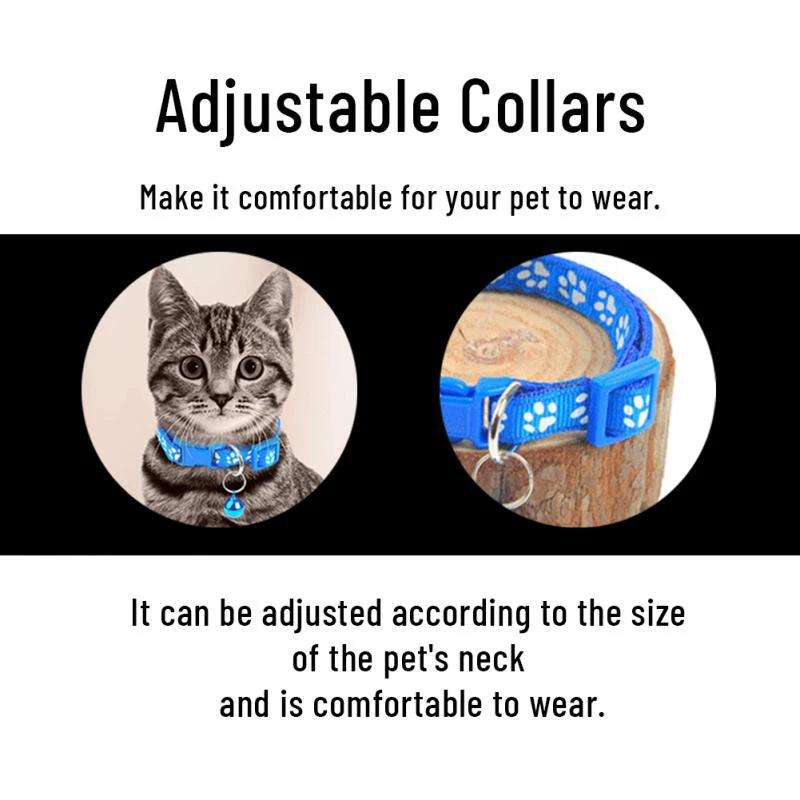 product-750-750 manufacturer wholesale multi-colors paw print reflective adjustable nylon cat dog collar with bell