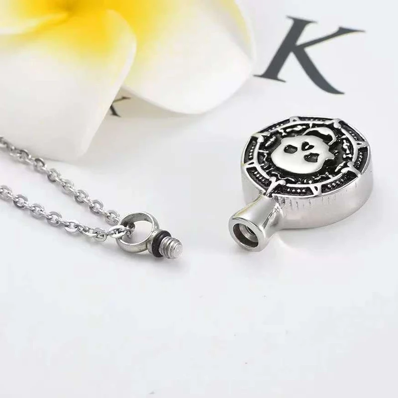 Cremation Ashes Urn Necklace Hole Head Engraved Round