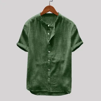 Vintage Cotton Linen Shirt Men's Summer Shirt Pure Hemp Short Sleeves Cotton Linen Shirt Harajuku Large Pullover Blouse 4#