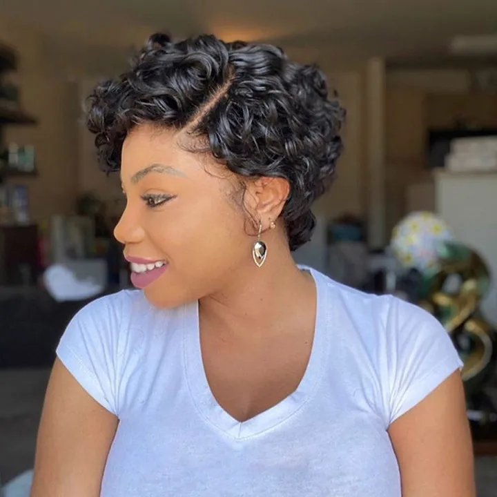 Perruque Short Pixie Cut Curls Human Hair Wig For Black Women Virgin Hair  Pre Plucked Kinky Curly Bob Pixie 13x4 Lace Front Wig - Buy Lace Front Wigs, Pixie Wig,Pixie Lace Frontal Wig