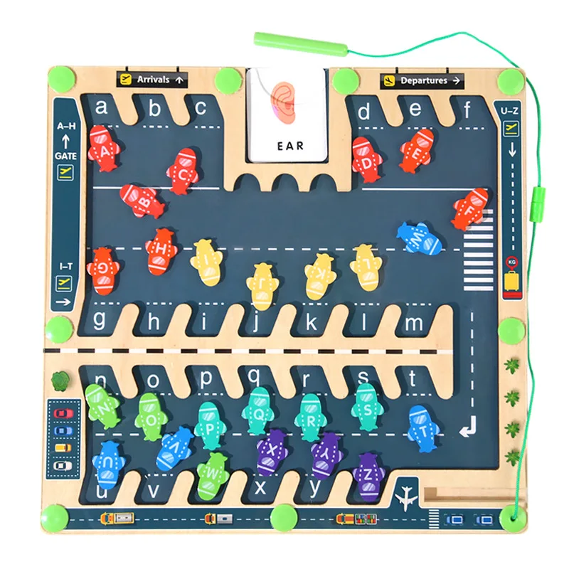 Mainan Permainan Berjalan Aktivitas Puzzle Kayu Montessori Pendidikan Pembelajaran Labirin Huruf Magnetik Baru untuk Balita