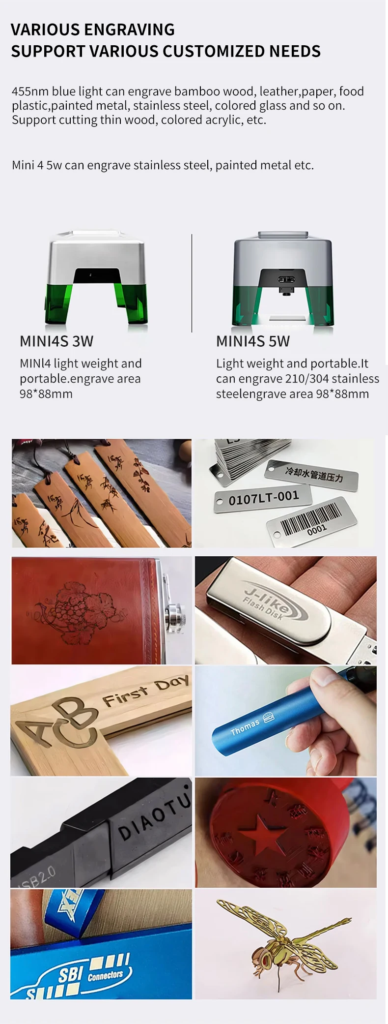 Portable Mini Laser Engraver/Cutter Tool for Wood Acrylic MDF for DIY Artwork Logo BT Connection Laser Engraving Machine