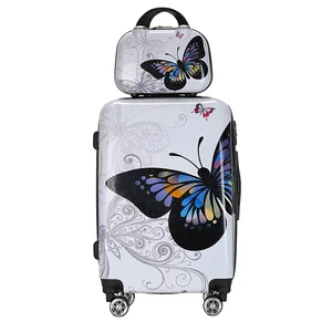 Customized Modern Luxury 4-Piece PC Printed Butterfly Travel Luggage Set 14/20/24/28 Inch Waterproof Large Suitcase Spinner