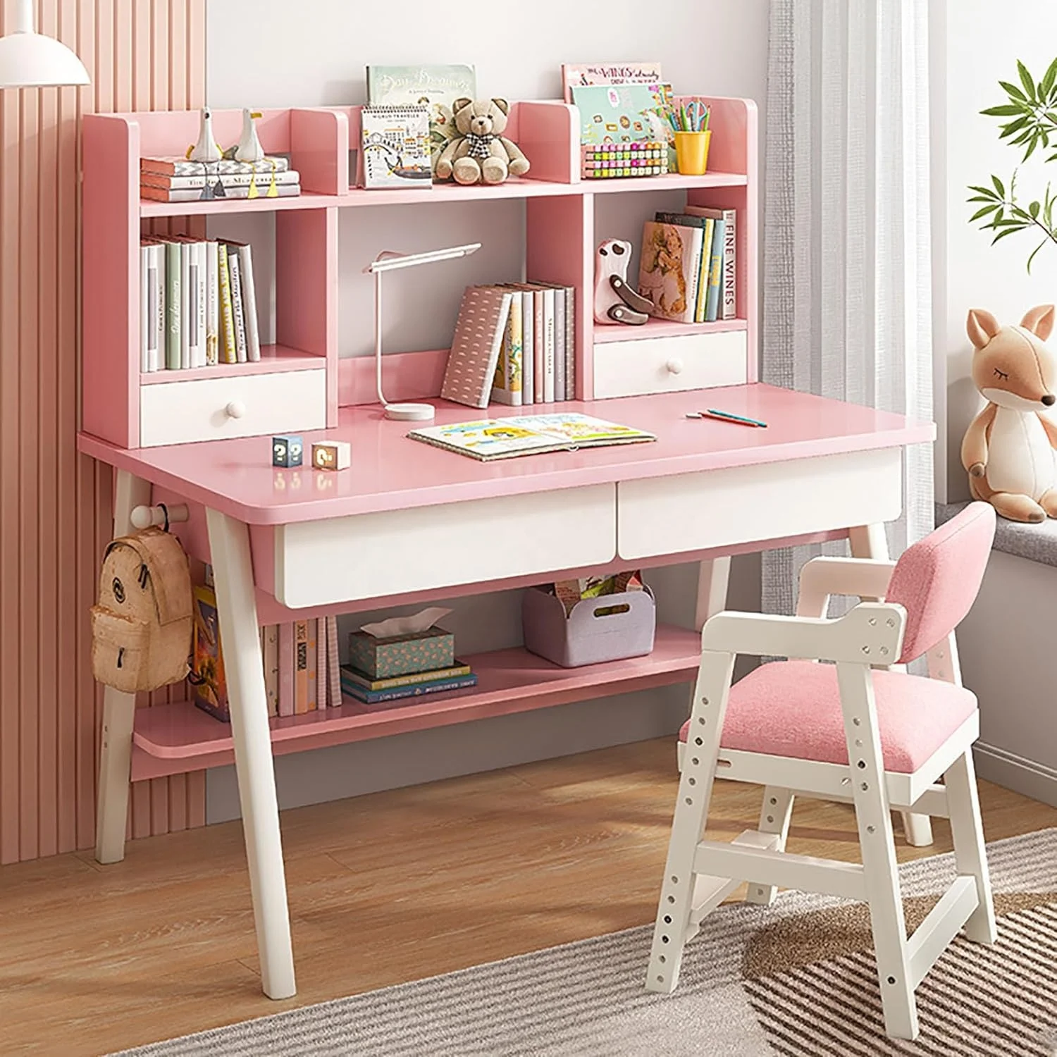 Wooden Computer Workstation With Shelf Student Writing Desk Children ...