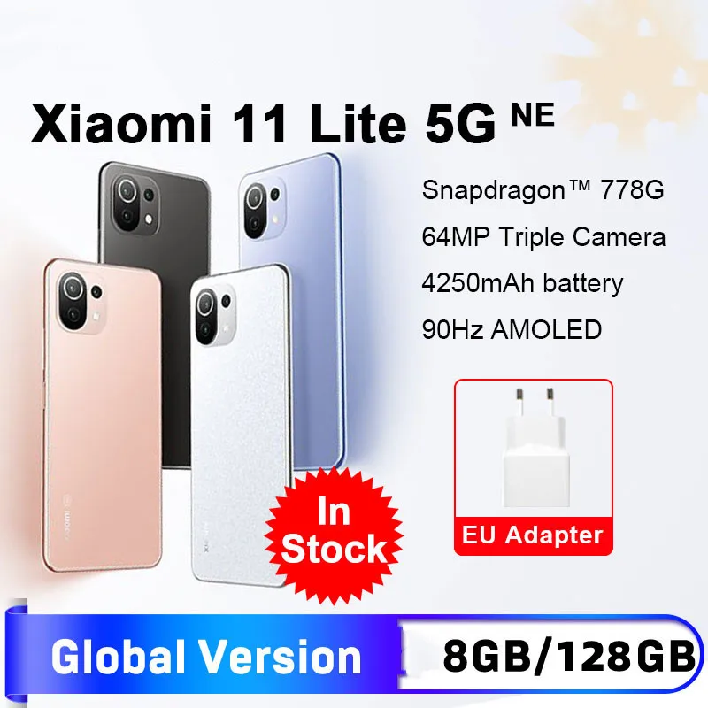 全球版小米mi 11 Lite 5g Ne智能手机8gb 128gb 6.55英寸amoled屏幕sna