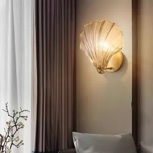 Modern Gold LED Sconces Glass Sea Shell Wall Lights for Living & Bedroom for Hotel Use