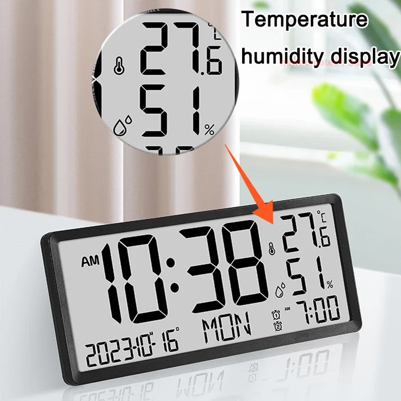 Hot Sale Large LCD Digital Jumbo Wall Clock Table Clock with Indoor Outdoor Temperature Humidity