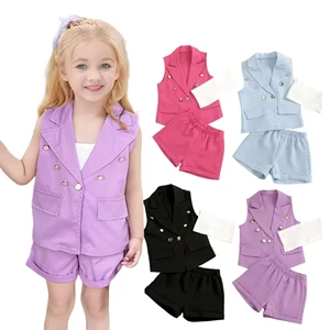 Fashion Kids 3PCS Blazer Coats Co Ord Shorts Tracksuits Street Style Cute Sets for Baby Girls