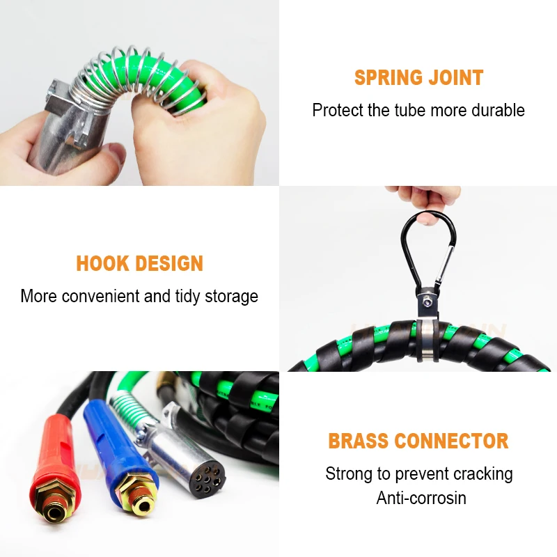 3 in 1 Trailer 7 Pin Plug and Cable ABS Electric Cord Cable & Air Lines Hose Tractor Truck 7 Way Trailer Plug