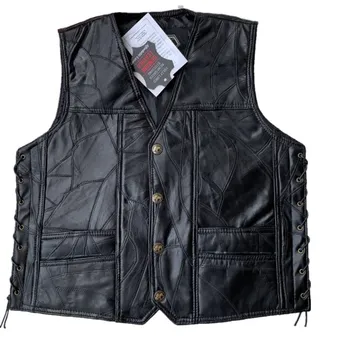 American Motorcycle Leather Vest men's Vest leather jacket riding clean sheepskin stitching