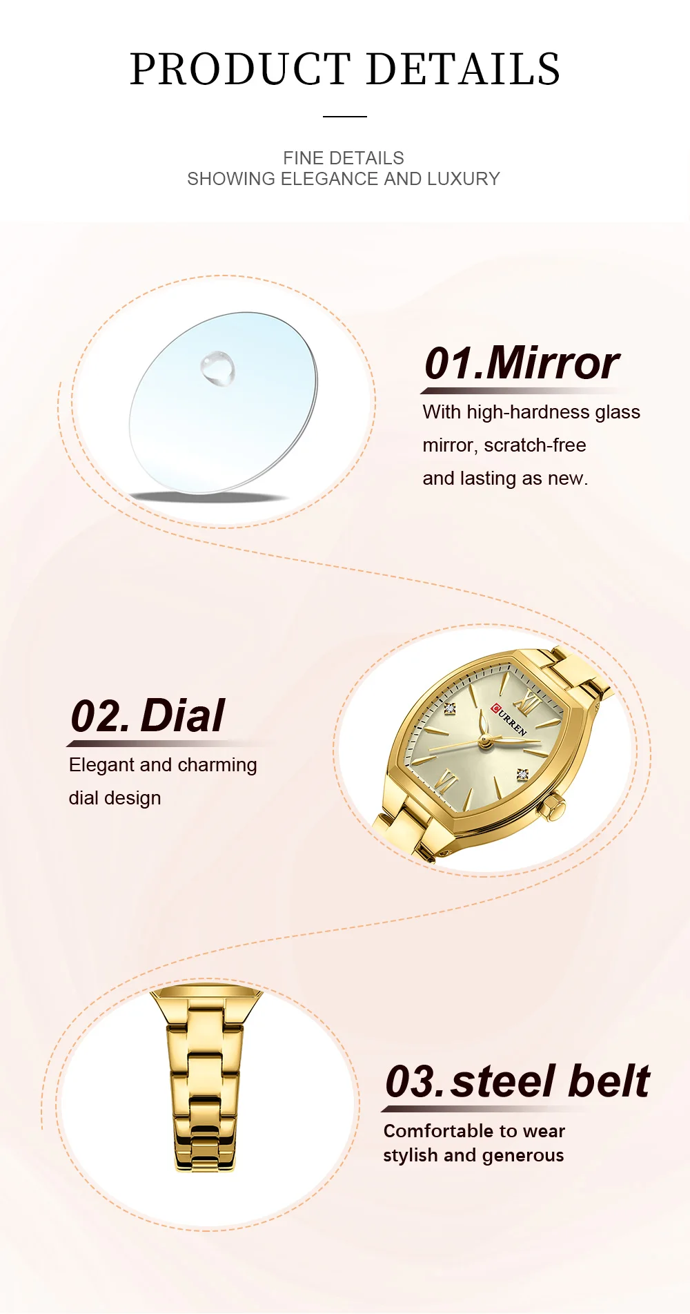 CURREN 9112 Women's Watches Luxury Tonneau Original Top Brand Quartz Watch Waterproof Luminous Hands Femme Wristwatch for Ladies