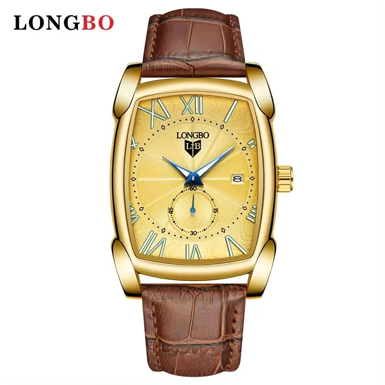 Men's Luminous Leather Band Japan Movt Rectangle Watch ODM