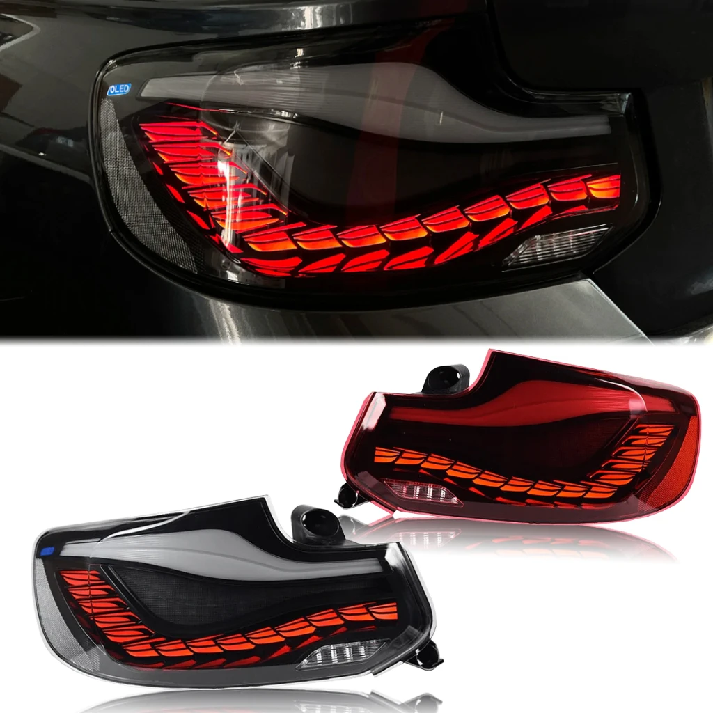 2014-2019 2 Series F22&M2 F87 GTS Dragon Scale OLED Red/Clear Rear Taillights for BMW M240i M235i