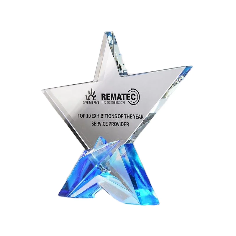 Small Bridge Wholesale High-Grade Blue Star Crystal LiuLi Annual Meeting Custom Glass Trophy For Tabletop Decoration