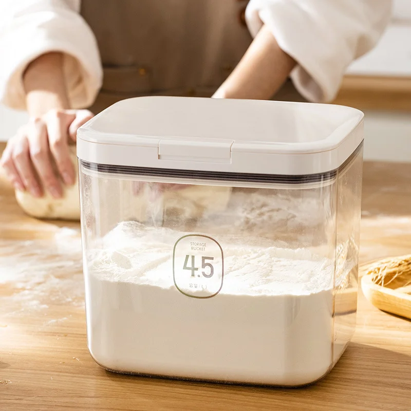 Transparent PET Plastic Food Container with One Press Lid Laundry Powder Box Airtight Food Storage Bin with Measuring Cup