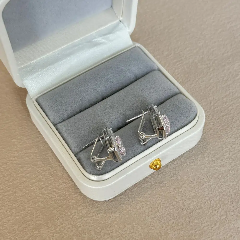 KAKODIY Elegant 925 Sterling Silver Stud Earrings with 8A Emerald Pink Cubic Zirconia Sterling Silver Jewelry detail 2