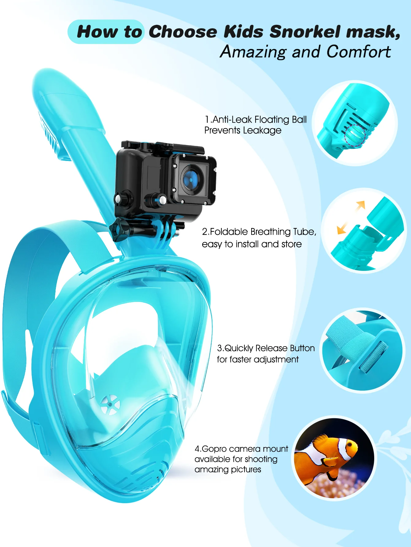 Children 180 Degree View Snorkel Mask And Flippers Adjustable Snorkel ...