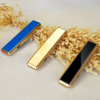 Ultra Thin Luxury Electric USB Rechargeable Coil Slim Lighter Flameless Wind proof Lighters Touch Switch Lighter