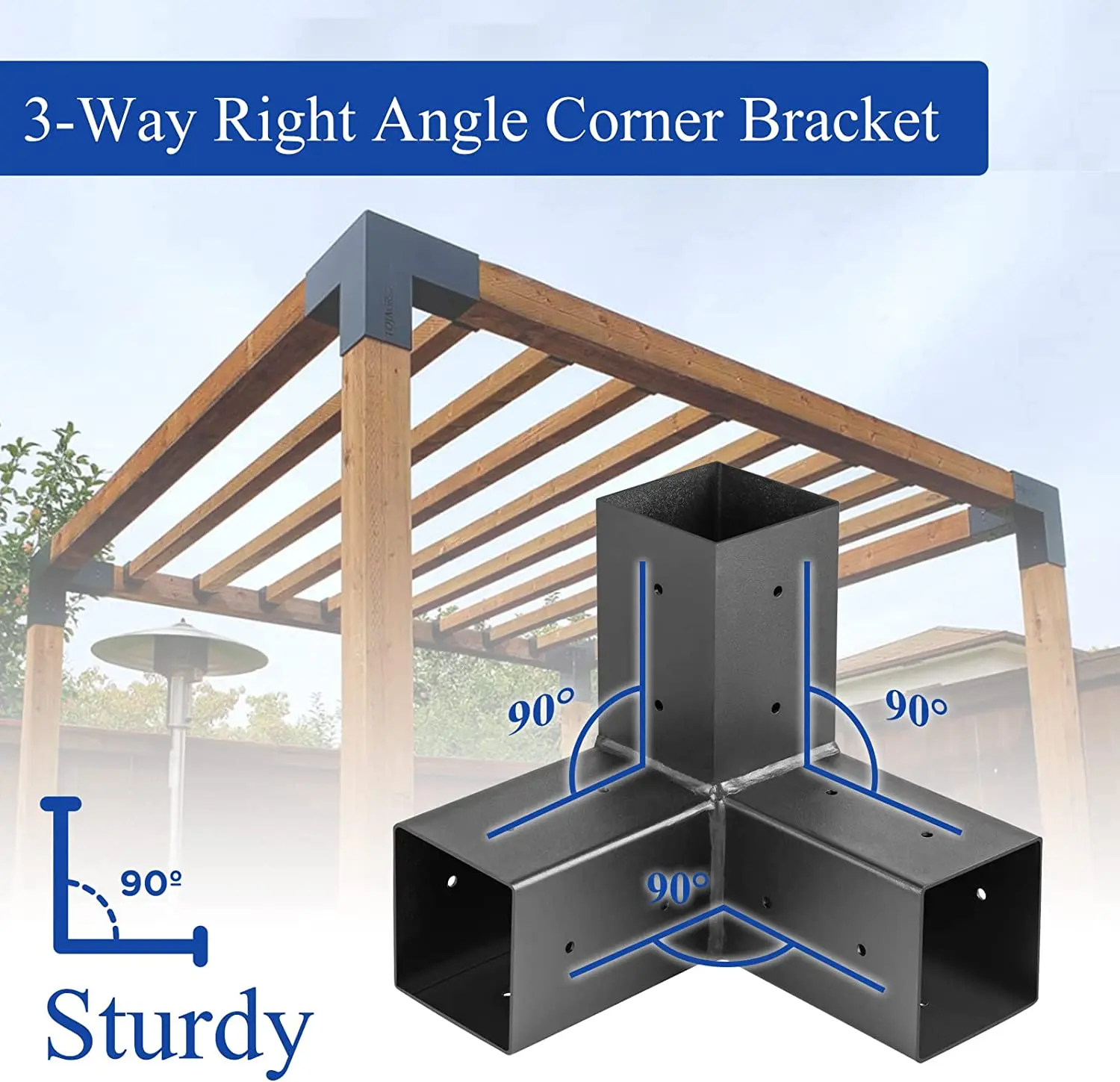 Staffe per Pergola 4x4, Kit Hardware per Pergola Woodworks (4 Pezzi), Staffa Angolare a 3 Vie Nera per Estensione Gazebo