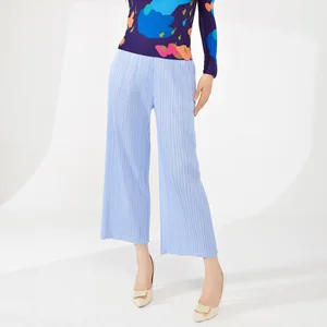 High Quality Women's Summer Fashion Breathable and Stretchy Wide Leg Straight Cropped Pants With Elastic Waist Casual Style