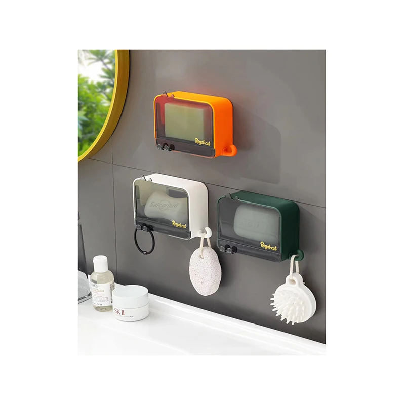Plastic Wall Mounted Soap Organizer Dish Box Drainage Container Soap