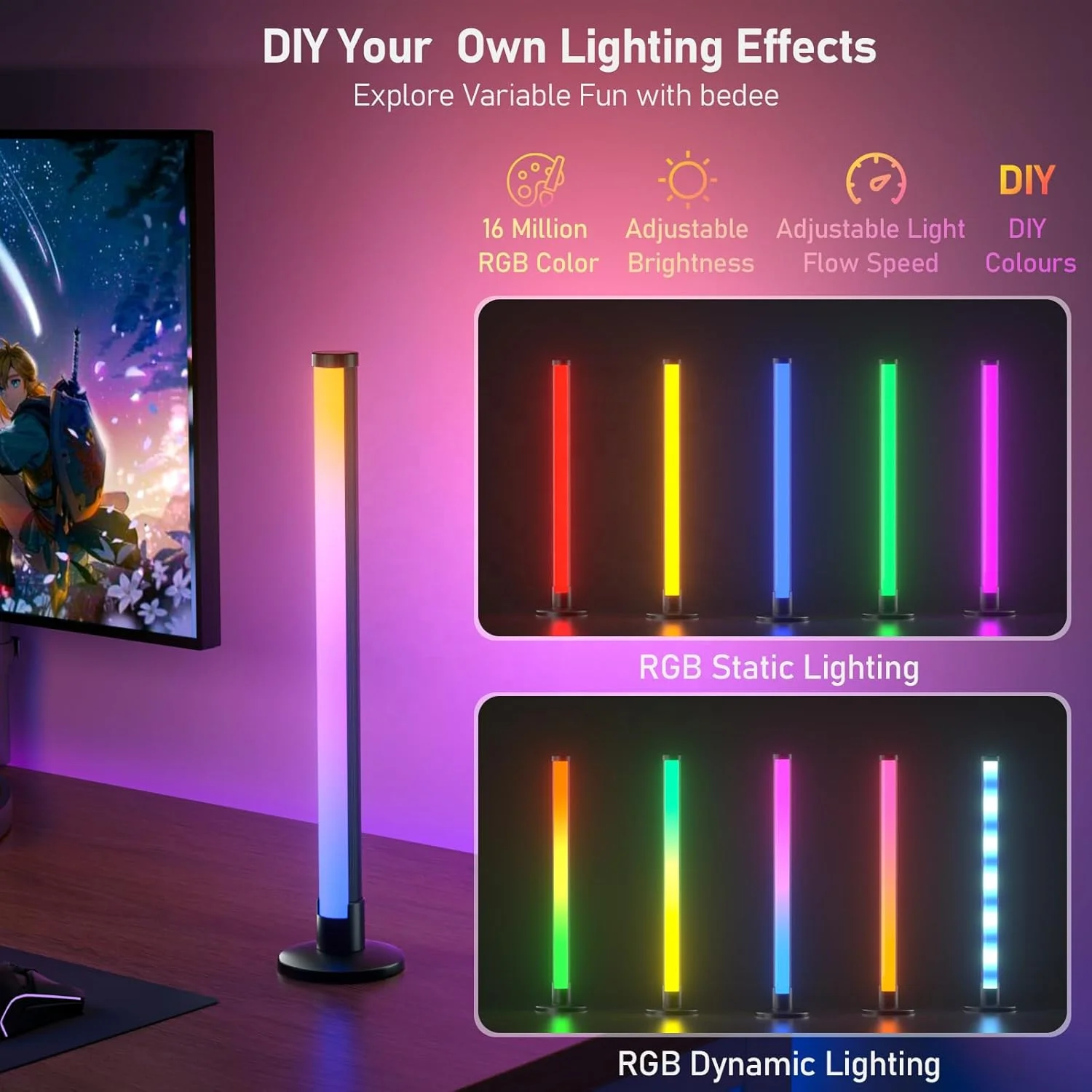APP Control RGB Ambient Lighting LED Desktop Mood Light with Dynamic Effects and Music Modes Sync for Movies PC TV Room Decor