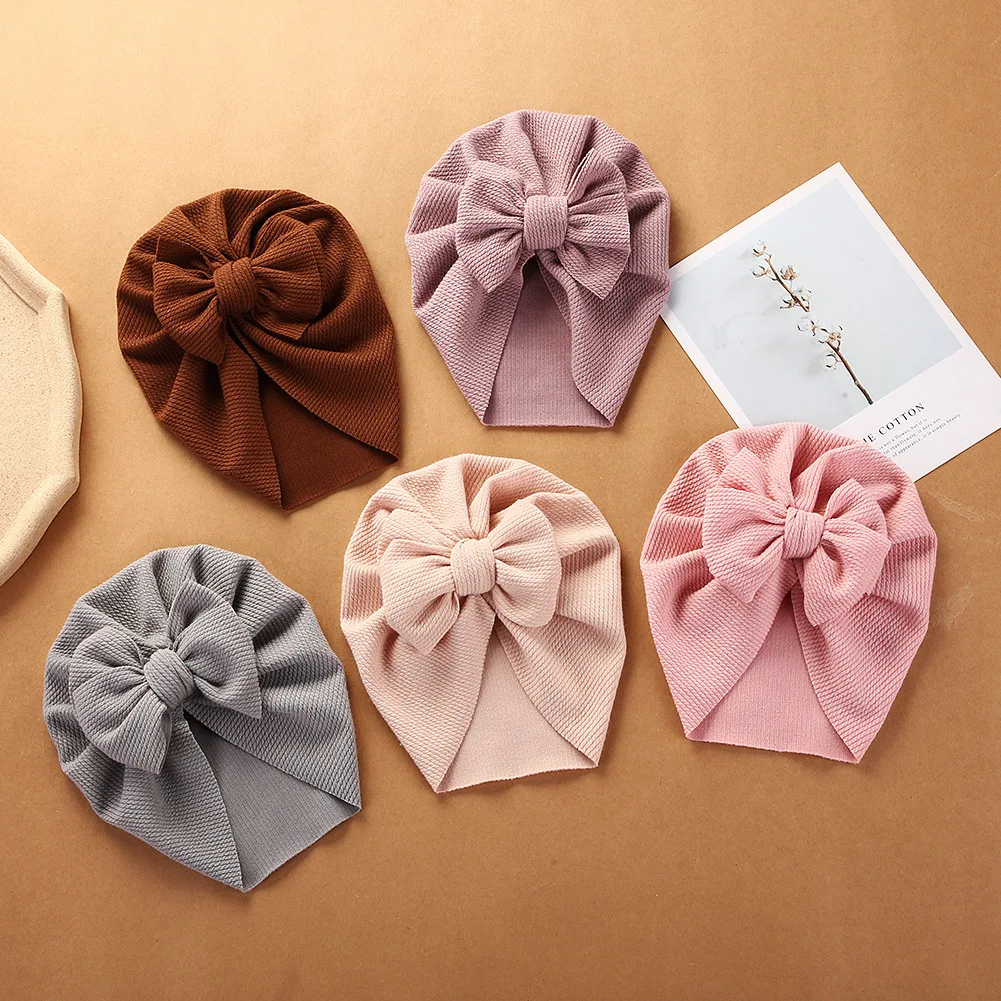 Pure Color Children Spring and Autumn Indian Pullover Bowknot Hat Turban African Headwrap for Girls and Boys