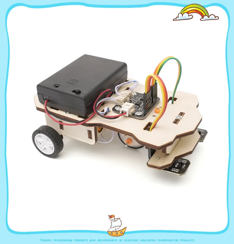 Factory DIY Black Tracking Line Follower Robot Kit Car Toy Robots Smart  Starter Kit Wooden STEM Science Engineering Toys