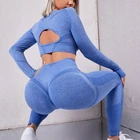 Wear Quick Dry Customized Anti-Squat Cut Back Sports Wear Fitness High Waist Suit Plus Size Long Sleeves Yoga Outfit Women Sets