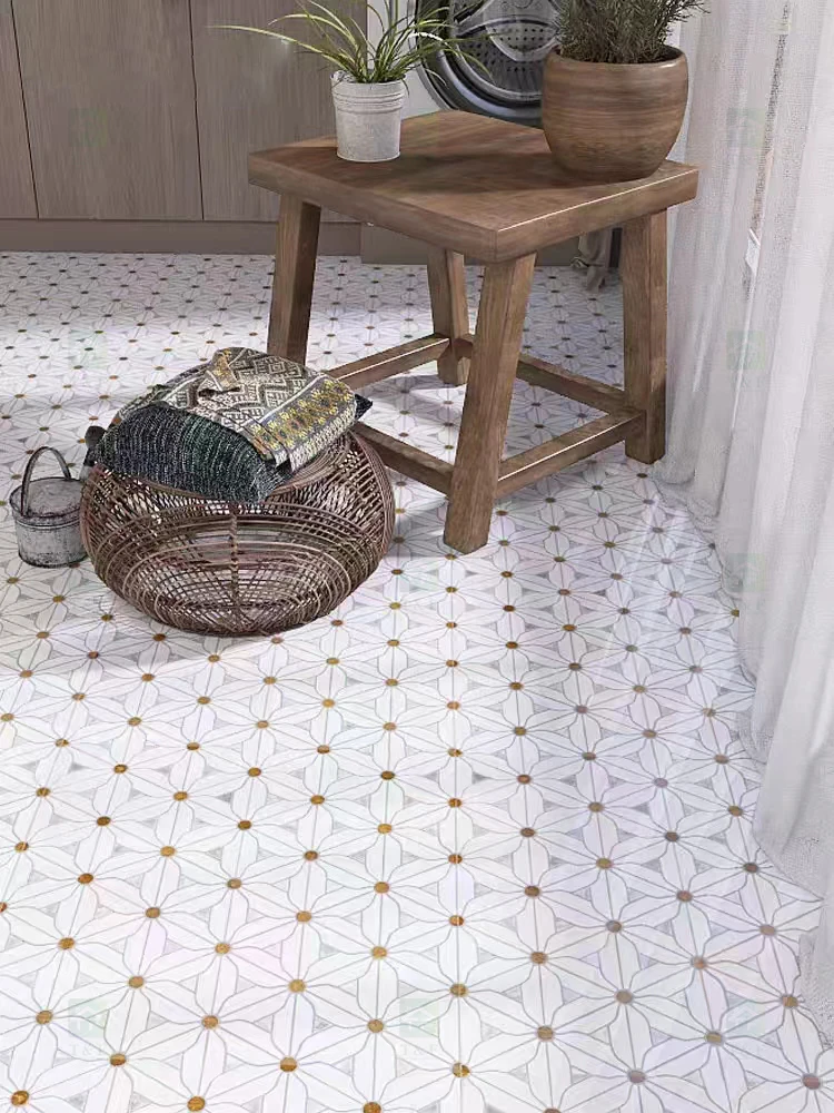Waterjet Flower Pattern Marble Mosaic Tile for Kitchen Backsplash ...