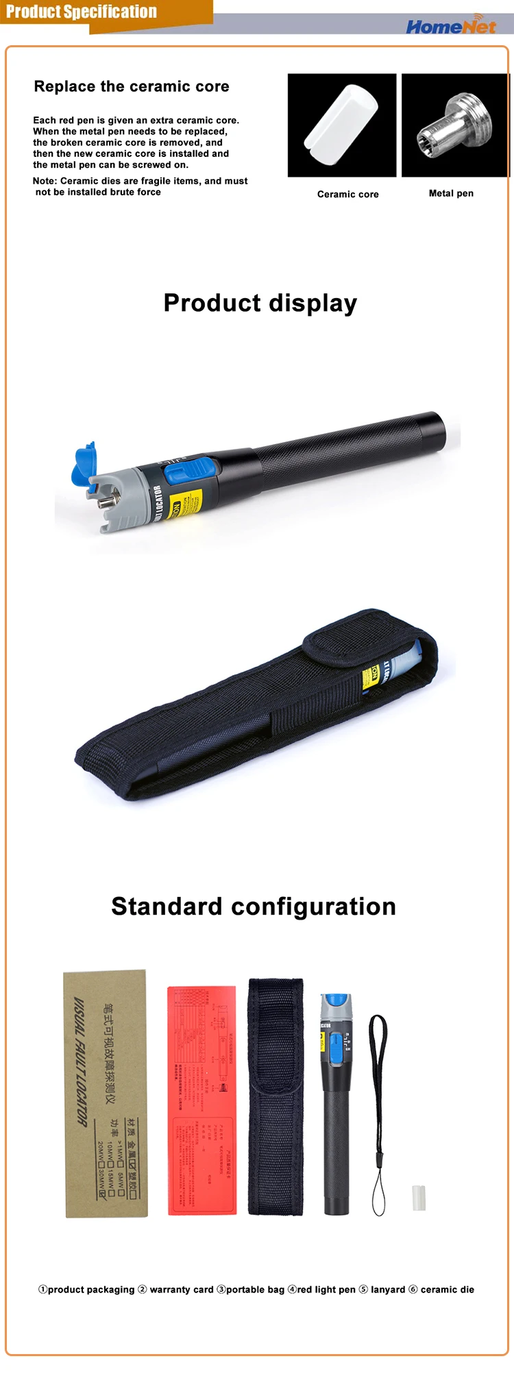 Fiber optical laser pen  durable  fiber optic tester pen type red laser light visual fault locator for 10mV