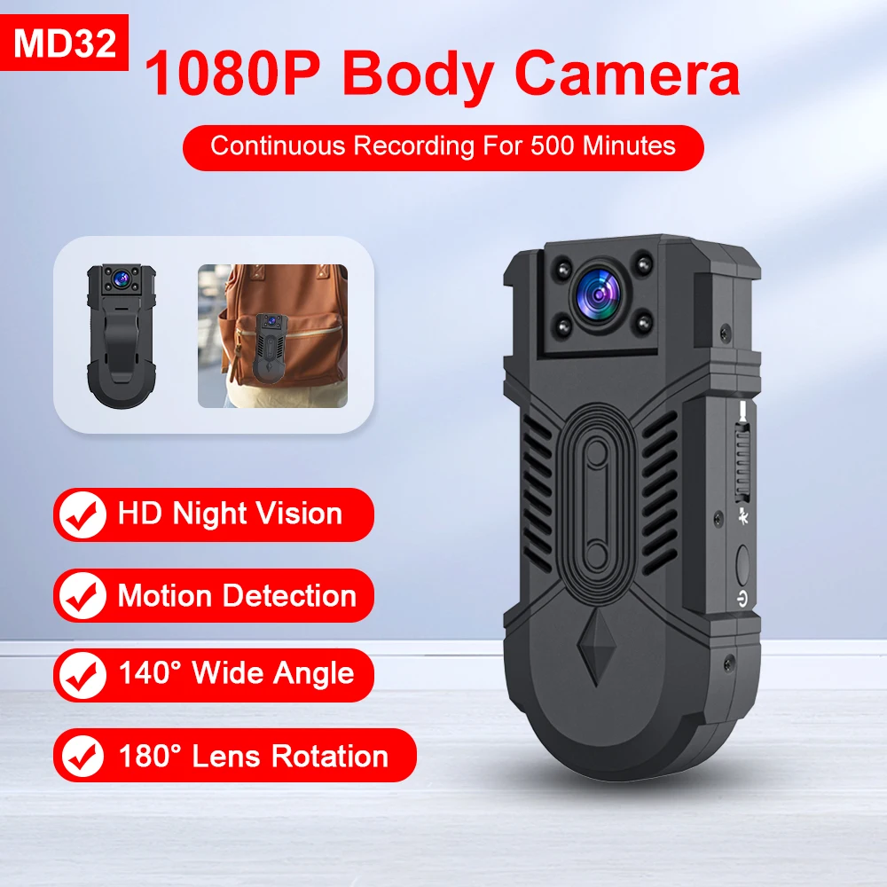 Body Camera MD32 MD33 Video Recorder Wearable Cam With Night Vision HD 1080P Video Record Security Cam Sport Body Mini Camera