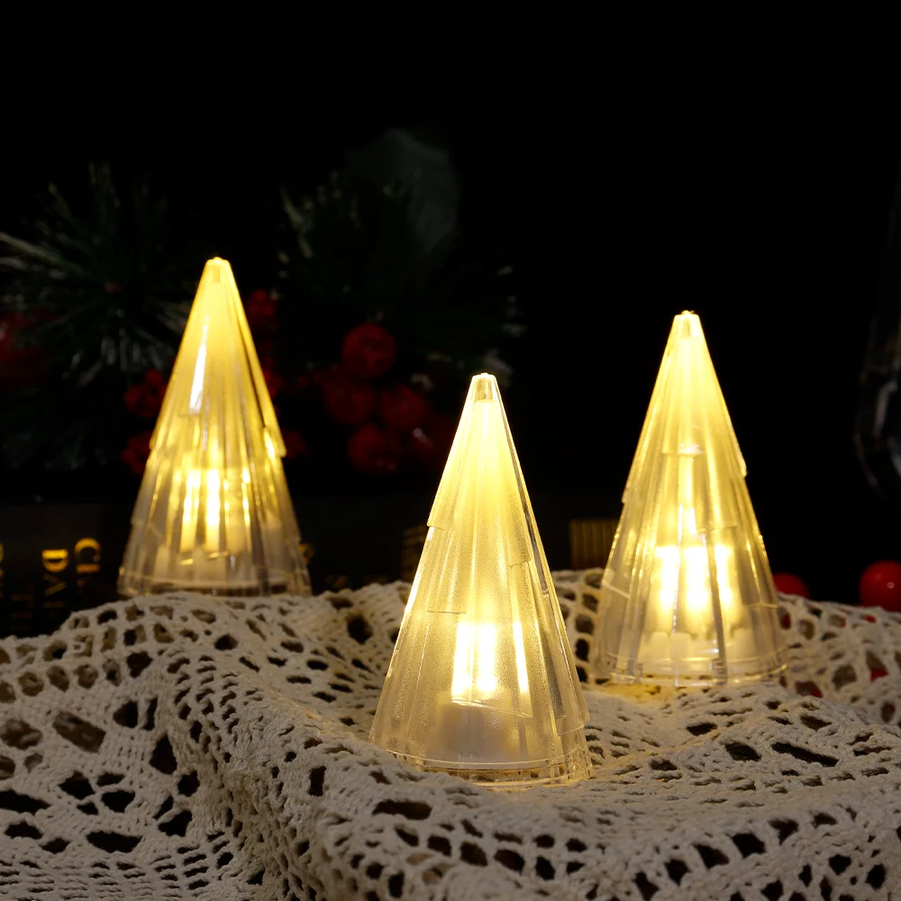 Transparent plastic triangle Christmas tree flameless LED candle warm light atmosphere Christmas decorative lamp home decor