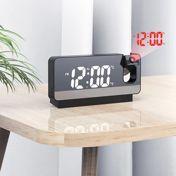 Acoustic Control Sensing Silent CE rohs electronic mirror surface big screen desk table digital LED alarm projection clock