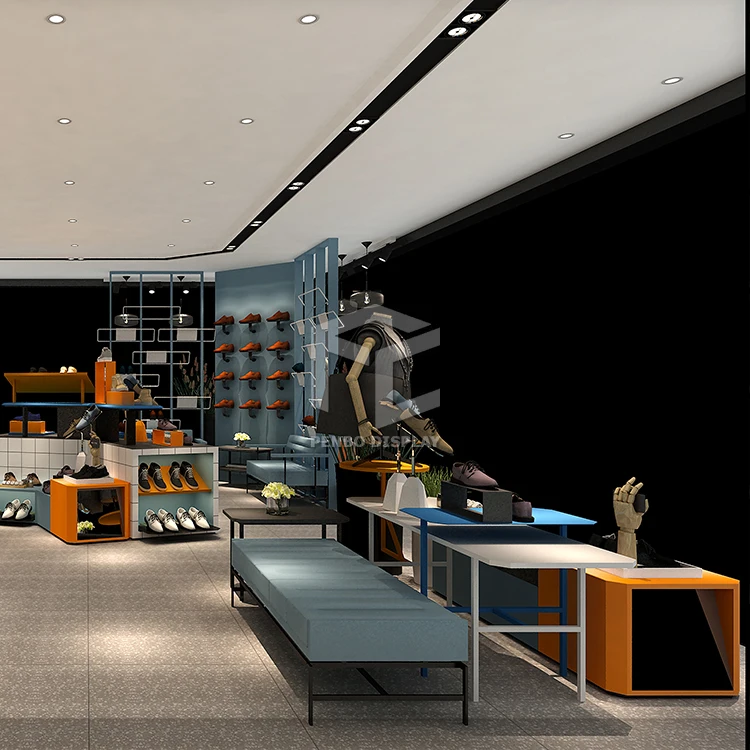 Modern Shoes Store Interior Design with Wood Shoe Display Rack