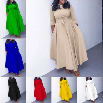 Alternative view of High Quality Autumn Winter Plus Size Dresses Women Casual 3 Quarter Sleeve O-neck Elegant African Church Dress for Women