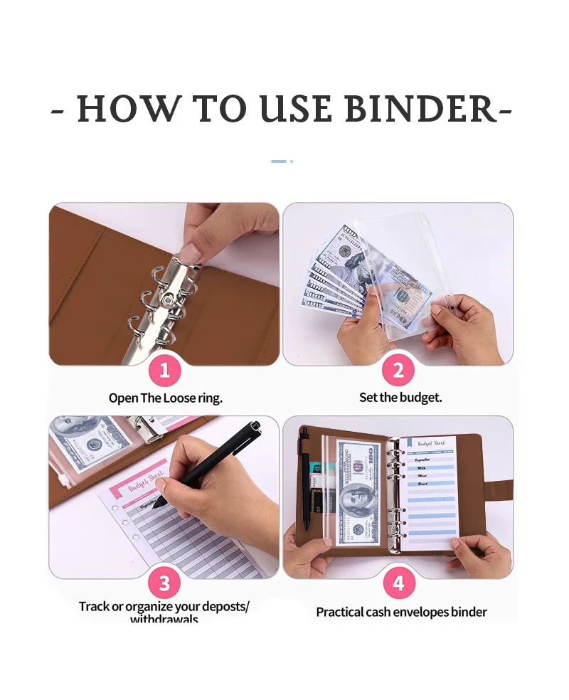 Custom Size PU Leather Notebook A4 A5 A6 Daily Weekly Budget Business Office Binder Loose-leaf & Thread Sewing Binding for Gift factory