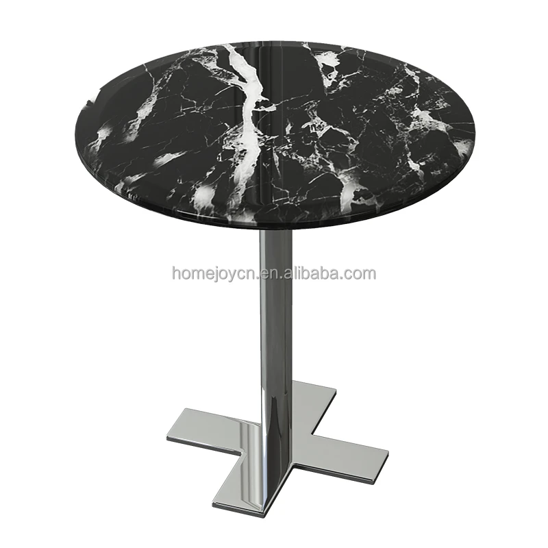 Kreativer Moderner Wohnzimmer-Beistelltisch Runder Schwarzer Marmor Silberner Metall-Edelstahl Eck-Kaffee-Teetisch – Detail 3