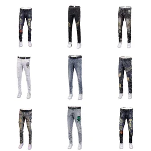Men's Regular Fashion Brand Stretch Jeans Hip Hop Boyfriend Style 3D Waterproof Pattern for All Seasons