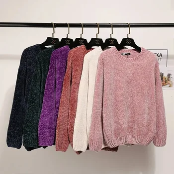 New Korean Sequin Flower Design Knit Women's Sweater Spring Loose Pullover Knitted Sweater Woman