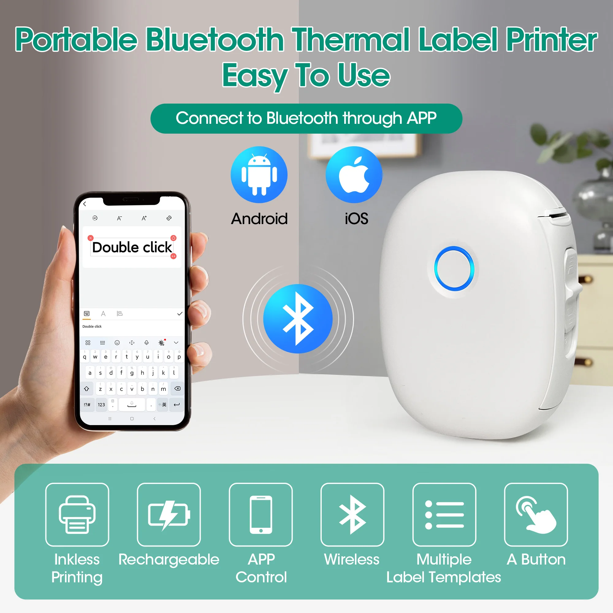 Custom Logo Rechargeable Thermal Label Printer - Image 2