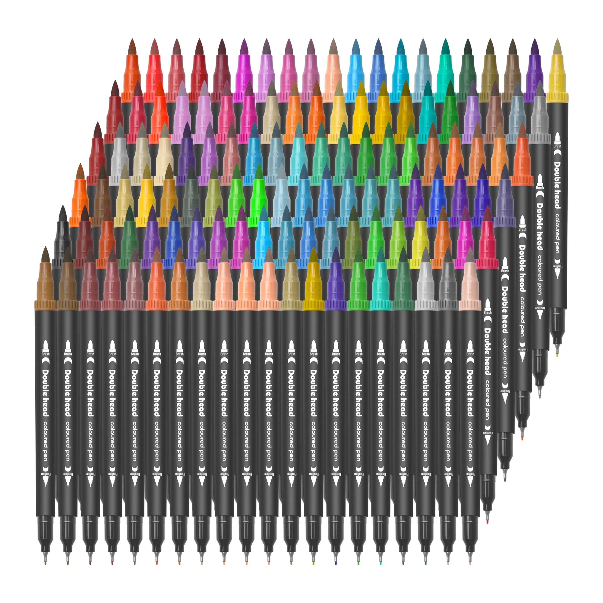 Dual Tip Brush Pens 100 Double Head Coloured Pen 100 Dual Tip Brush Pen  Marker Set Perfect For Adult Coloring