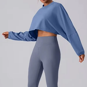 Women Oversized Crop Tummy Control Leggings  Long Sleeve Top for Outdoor Fitness Workout Daily Wear
