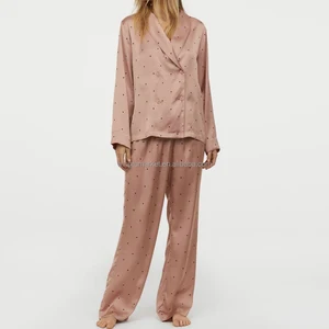 Modern Chic Polka Dot Satin Pajama Suit Button Down Top Trousers High End Women Nightwear
