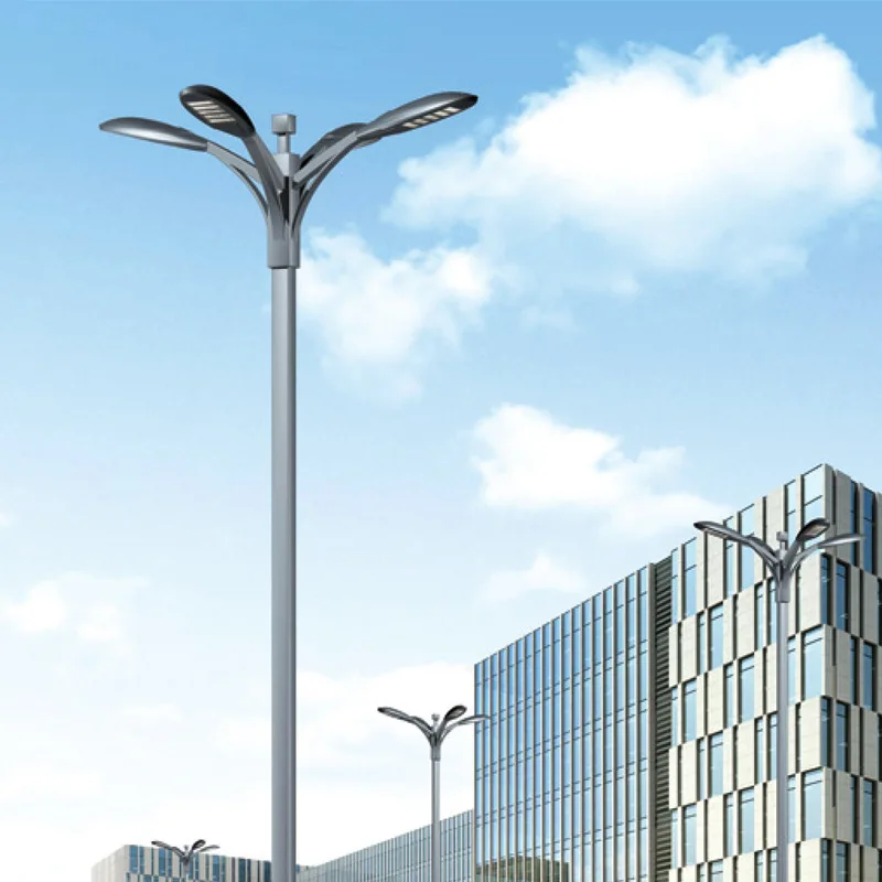 Høj kvalitet 6 m, 8 m, 10 m, 12 m galvaniseret sollyspæl med enkelt- eller dobbelarm