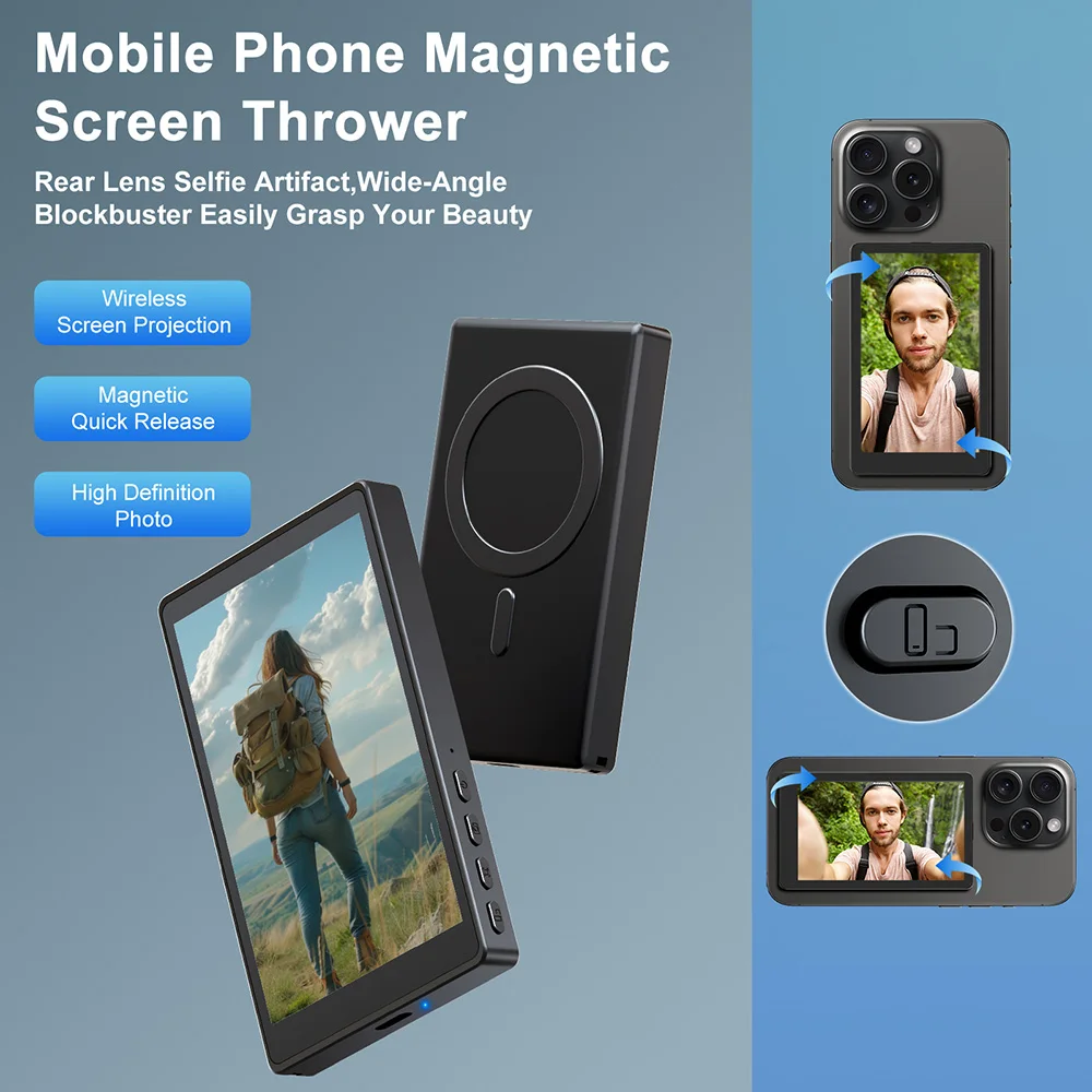 Écran Magnétique Selfie Vlog 4 Pouces - Moniteur Portable Pour Smartphone, Idéal Créateurs Contenu